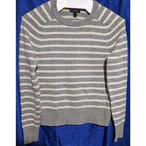 J.Crew Women Size S / Crew Neck Pullover Sweater / Gray White Stripe / 100% Wool